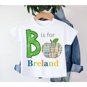Back To School Custom Name Shirt, Boys Apple Shirt, Personalized Name Kids Shirt, Preschool Shirt, First Day of School Shirt, Alphabet Shirt