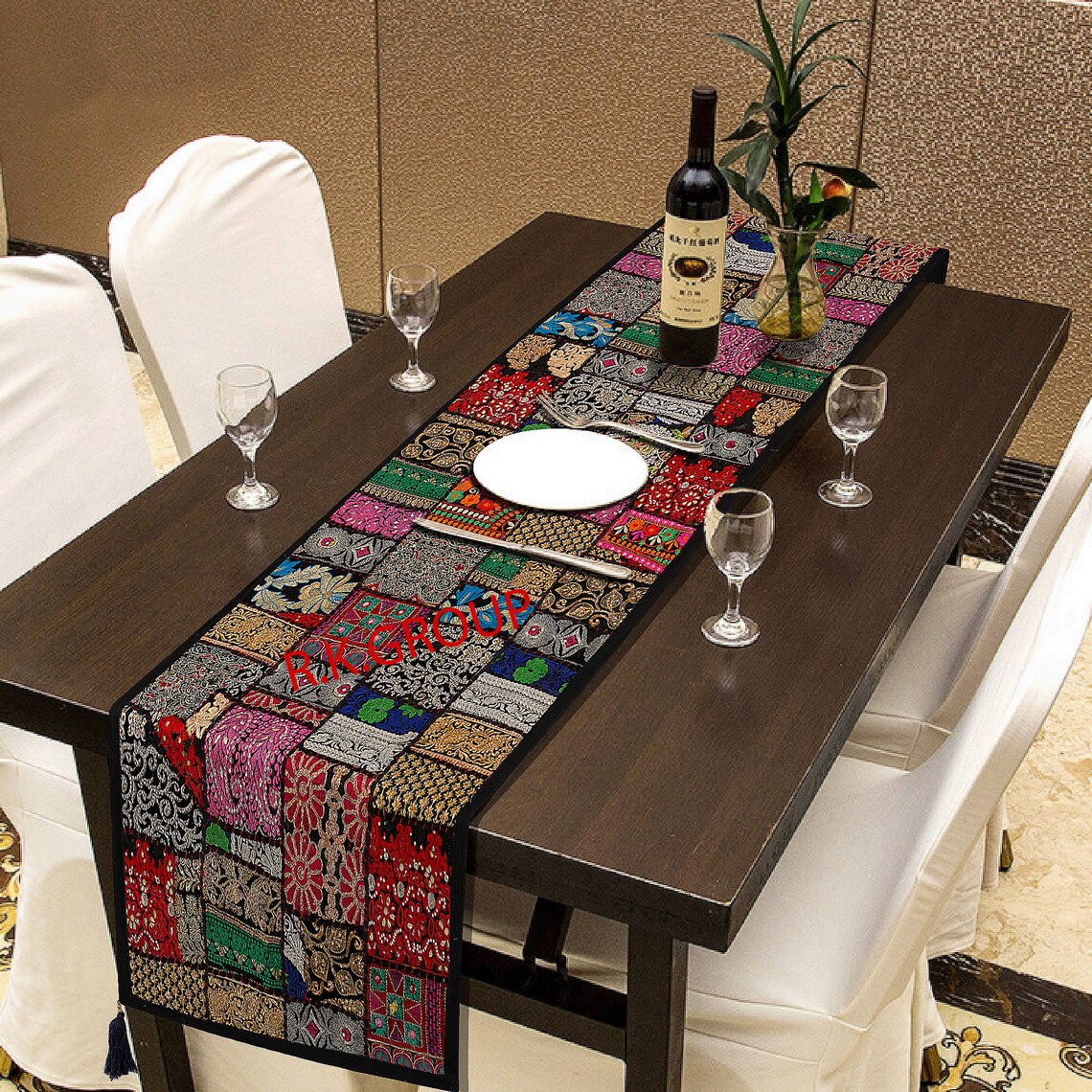 Indian Table Runner Room Decor Cloth Embroidered Patchwork Etsy