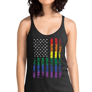 Gay Pride Rainbow Flag Women&#39;s Racerback Tank, LGBTQ Tank Top, Gay Pride Tank, Lesbian Pride Tank Top, Cute American Pride Flag Tops