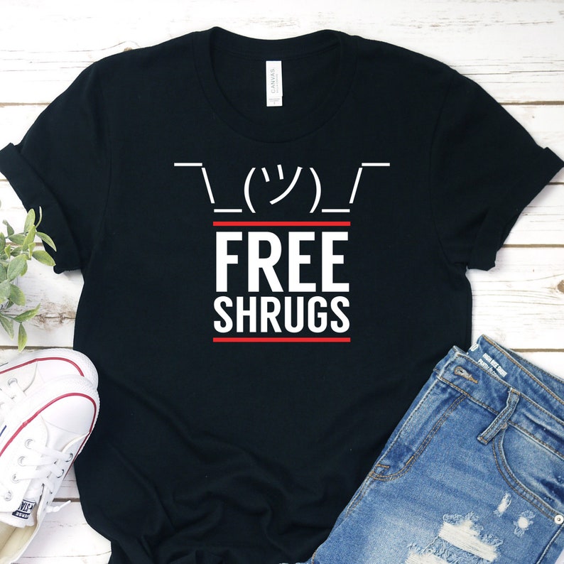Free Shrugs Emoji Shirt, Funny Graphic Tee image 1