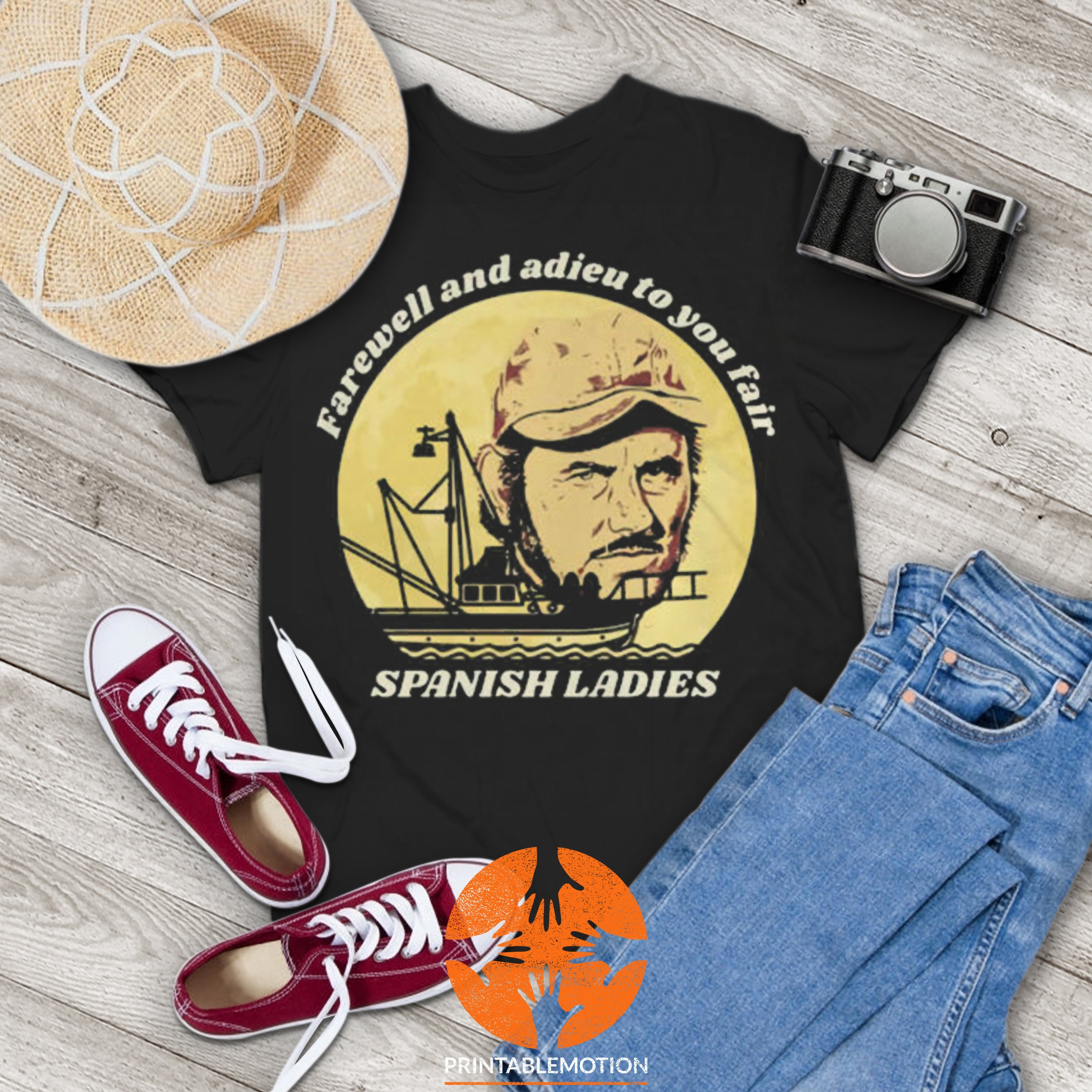 Camiseta e adesivos do filme Tubarão de Jaws Quint's Big Game Fishing,  Athletic Heather, Small