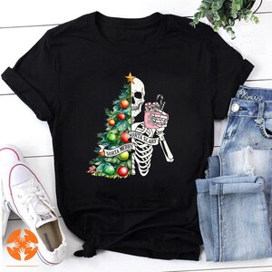 Christmas Sorta Scary Sorta Merry Vintage T-Shirt, Skeleton Christmas Tee, Cute Christmas Gift, Sarcastic Christmas Shirt