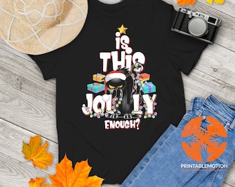 Is This Jolly Enough Angry Grumpy Black Cat Vintage T-Shirt, Christmas Shirt, Cat Shirt, Black Cat Shirt, Gift Tee For You And Your Family