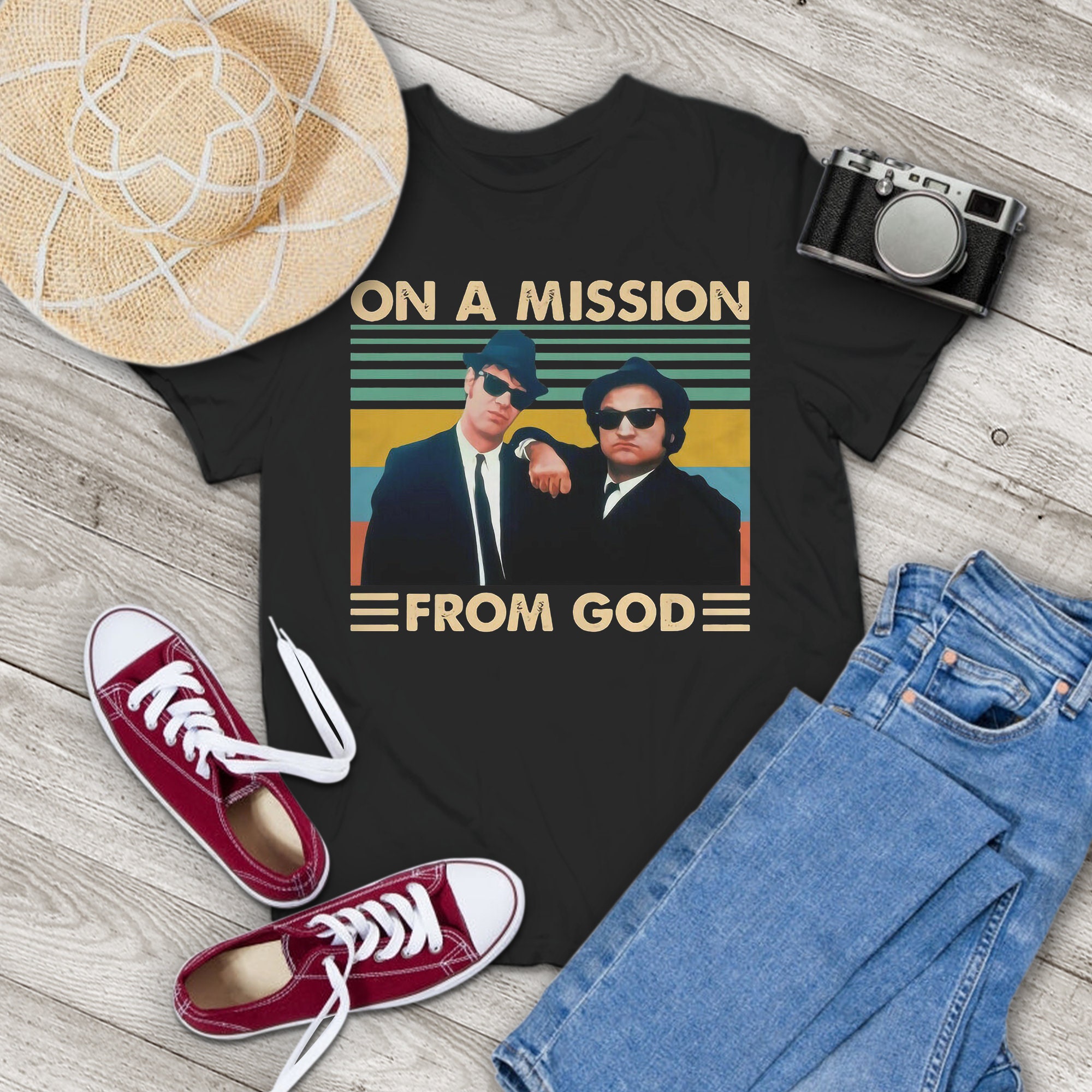 Vintage blues brothers and soul sisters shirt on a mission from god fan  club sat 40 Sticker for Sale by Funny Shirt Jokes