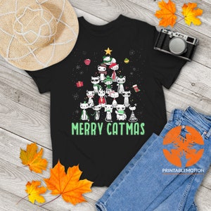 Merry Catmas Christmas Vintage T-Shirt, Cat Shirt, Christmas Shirt, Cat Lovers Shirt, White Cat Shirt, Gift Tee For You And Your Family
