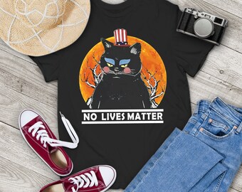 Black Cat No lives matter sunset Vintage T-Shirt, Cat Lovers Shirt, Black Cat Shirt, Cat Halloween Shirt, Gift Tee For You And Your Family