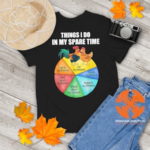 Kip dingen die ik doe in mijn vrije tijd boer hobby pie chart vintage T-shirt, boer shirt, kip shirt, cadeau T-shirt voor u en uw vrienden