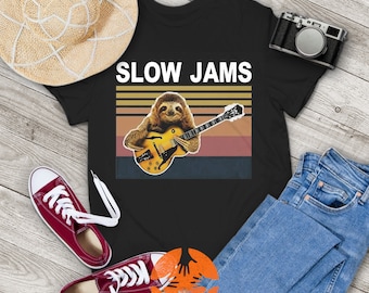 Sloth Slow Jams Funny Sloth Playing Guitar Vintage T-Shirt, Sloth Shirt, Animals Lovers Shirt, Gift Tee For You And Your Friends