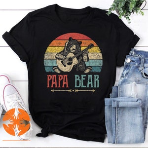Mens Cute Papa Bear Vintage Father’s Day Retro Dad Guitar Vintage T-Shirt, Papa Bear Shirt, Father&#39;s Day Shirt, Gift For Father&#39;s Day Shirt