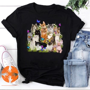 Cats And Butterflies for Cat Lover Vintage T-Shirt, Cats Lover Shirt, For Cat Lover Shirt, Gift For Cat Lover Shirt
