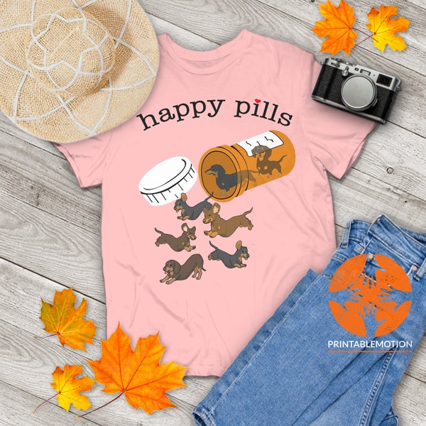 Happy Pills Dachshund Dog Vintage T-Shirt, Dog Lovers Shirt, Dog Shirt, Puppy Lovers Shirt, Gift Tee For You And Your Family