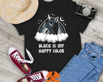 Unicorn Black Is My Happy Color Vintage T-Shirt, Unicorn Shirt, Black Unicorn Shirt, Funny Unicorn Shirt, Gift Tee For You And Your Family