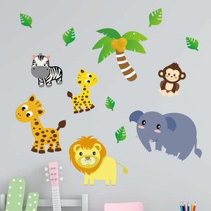 Jungle Animals Removable Fabric Wall Stickers / Decals with Lion, Elephant, Giraffe, Zebra, Monkey, for Nursery, Kids Bedroom