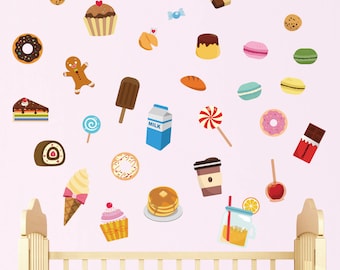 Desserts Fabric Wall Decals, Cupcakes, Macarons, Kids Room Decor