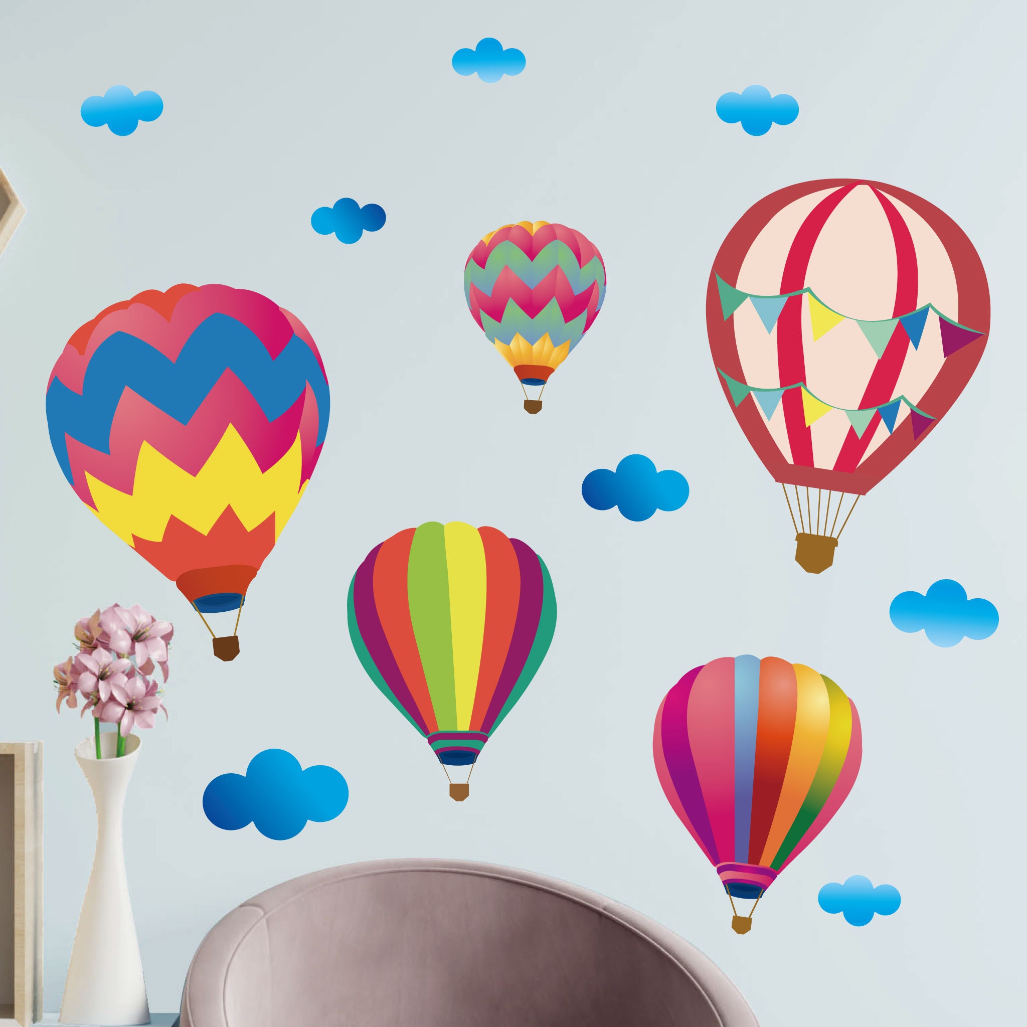 Hot Air Balloons Removable Fabric Wall Stickers / Decals With Etsy UK