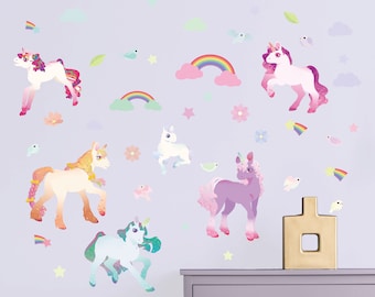 Unicorn Fabric Wall Decals, Rainbow, Stars, Nursery Decor