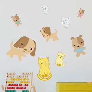 Cats and Dogs Removable Fabric Wall Stickers / Decals, Peel & Stick for Pets Lovers, Nursery, Kids Bedroom