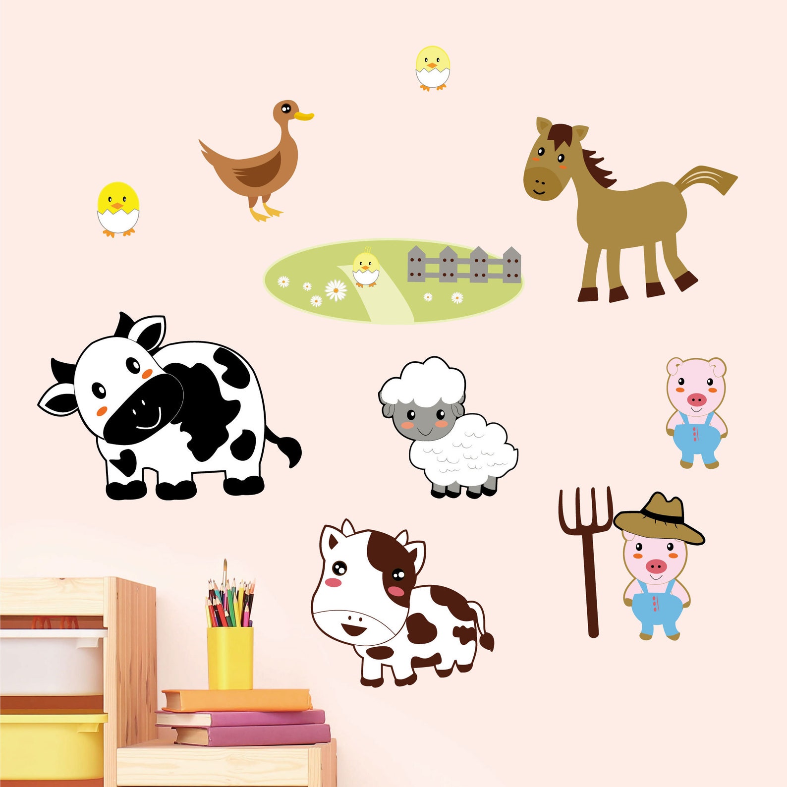 decalmile Adesivi Murali Animali Fattoria Adesivi da Parete Cavallo Mucca Pecora Trattore Decorazione Murale Cucina Sala da Pranzo Soggiorno