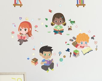 Book Lovers Fabric Wall Decals, Kids Reading Nook Decor