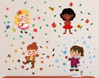 Girls Seasons Fabric Wall Decals, Removable Nursery Decor