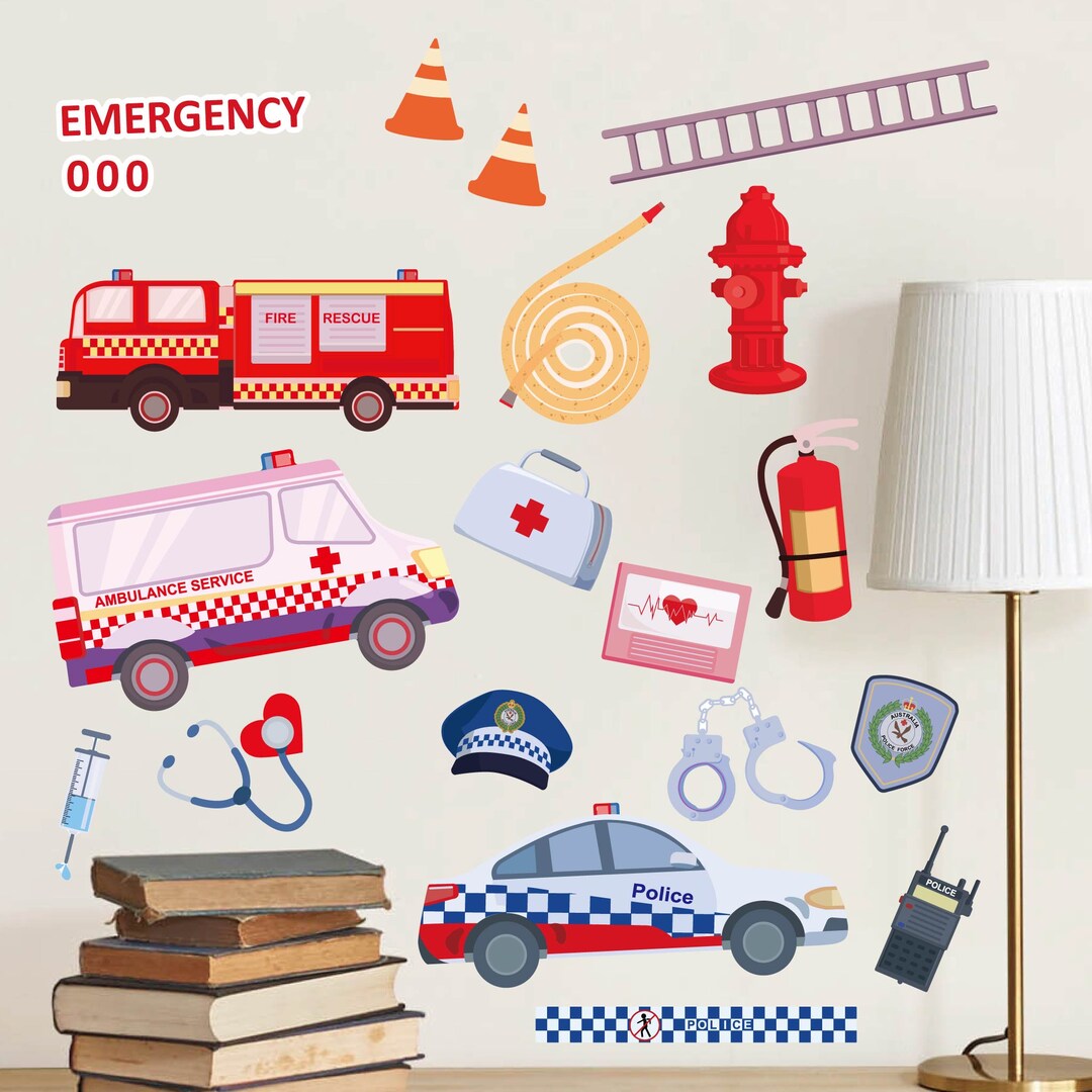 Emergency Cars Removable Fabric Wall Stickers / Decals With Ambulance ...