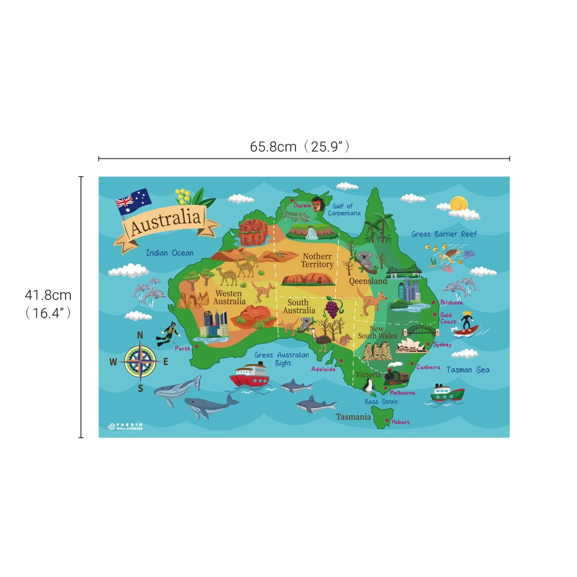 Australien Karte Kinder abnehmbare Stoff Wandaufkleber / | Etsy