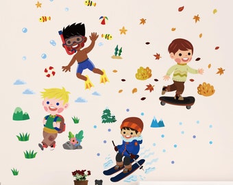 Boys in Seasons Fabric Wall Decals, Removable Nursery Decor