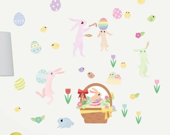 Easter Bunnies and Eggs Fabric Wall Decals, Nursery Decor