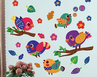 Colorful Birds Fabric Wall Stickers, Nursery Kids Decor