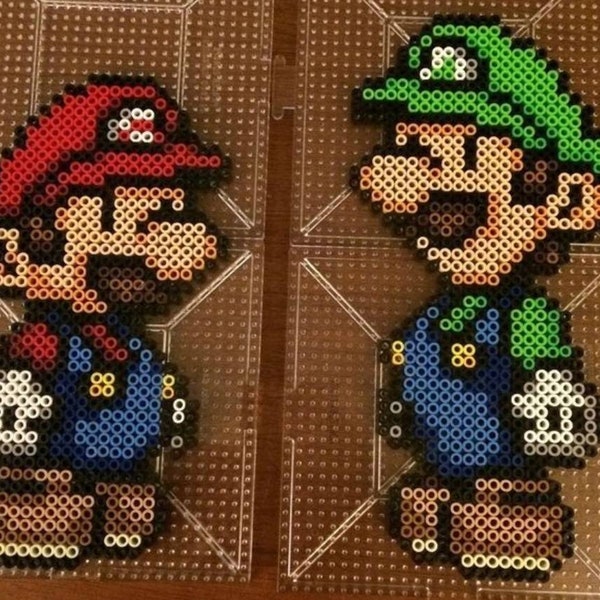 Mario or Luigi Nintendo 8" x 4" Perler Pixel Art.