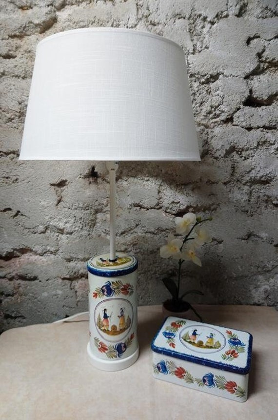 Lampe à Poser Déco Récup' Upcycling Quimper + Boite Métal