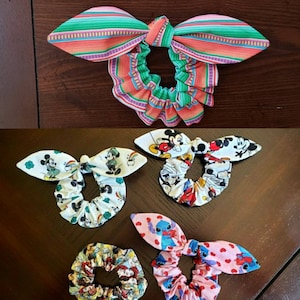 Disney inspired scrunchies/swipe to see fabric options/scrunchies with bow/scrunchies with tie knot/your choice of fabric