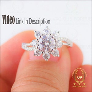 2CT Round DEF Colorless Moissanite Ring | Flower Shape Engagement Ring Natural Diamond On Side Wedding Ring ,Gold Ring ,Excellent Luster