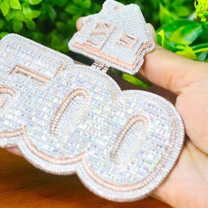 Any Custom Number/Letter VVS1 Round & Baguette Moissanite Pendent, Alternate Real Diamond White Gold Plated Hip Hop Pendent,Iced out Pendent