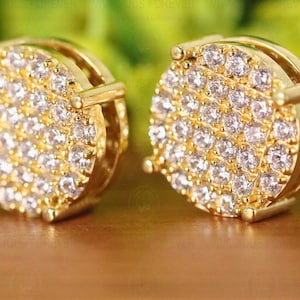VVS Colorless Moissanite Hip Hop Ring, Iced Out Men/Women Moissanite Floral Earrings, Rappers Cluster Earrings Yellow Gold Stud Screw Back