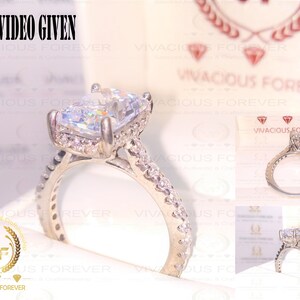 Moissanite Engagement Ring 3.90ct Forever One EF Radiant Ring 0.56Ct EF Moissanite Unique Ring Hidden Halo Ring White Gold Art Deco Rings