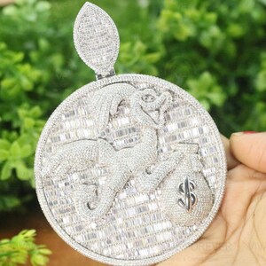 Custom Logo VVS1 Round Cut & Baguette Moissanite Custom Pendent, Alternate Real Diamond White Gold Plated Hip Hop Pendent, Iced out Pendent