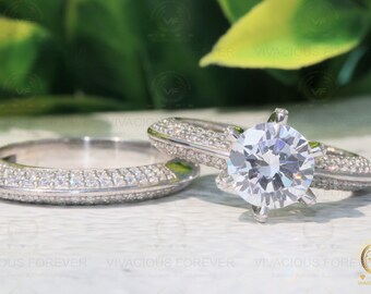 4.36CTW Colorless Round Wedding Ring Bridal Set Ring, Six