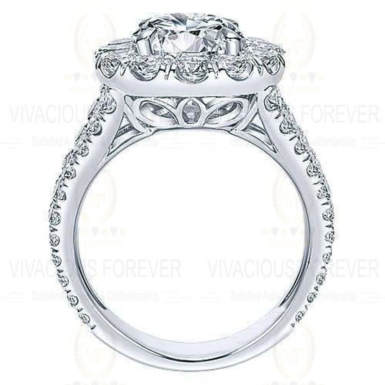 1.20CT Round Cut Cathedral Halo Ring ,DEF Forever One Colorless Moissanite Ring With 0.67CT Real Diamond On Side Engagement Ring For Her image 5