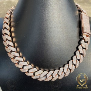 20mm Width Hip Hop Miami 67.9TCW Colorless Moissanite Alternate Real Diamond Men&#39;s Iced Cuban Link Chain 18&quot; TO 24&quot; Length Rose Gold Plated