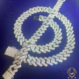14mm Hip Hop Miami 82.21TCW Alternate Real Diamond VVS1 Moissanite Men&#39;s Iced Cuban Link Chain-Matching Bracelet 7.5&quot; 14K White Gold Plated