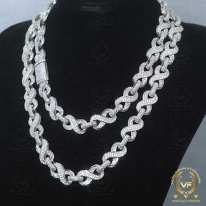 16mm Colorless Moissanite Chain, 49.67CTW VVS1 Moissanite Infinity Link Hip Hop Rapper Chain, Iced Out Sparkle Chain, Handmade Necklace Gift