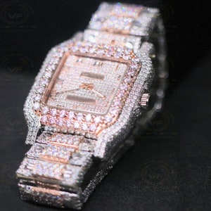 40.67mm Dial Men Wrist Hip Hop Watch,VVS Colorless Moissanite Watch, Men's Fully Iced Out Watch, Fully Bust Down Iced Out Automatic Movement