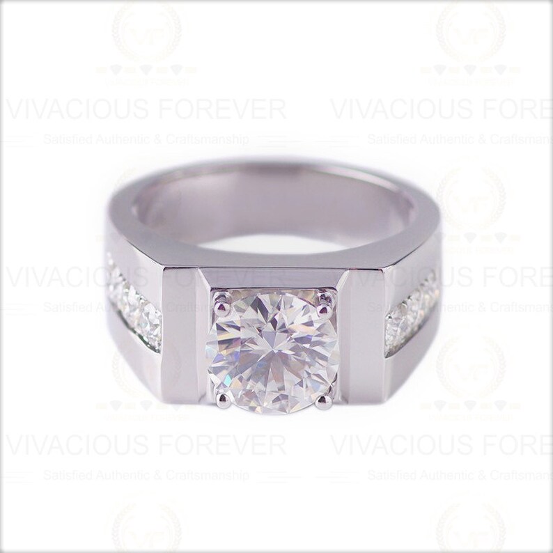 Men/'s Engagement Ring 2.00Ct Colorless Moissanite Round Excellent Cut 14Kt Solid White Gold Moissanite Ring Men/'s Wedding Ring Men/'s Band