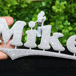 VVS1/Round Moissanite Customized Pendent MIKE With MICHIGAN MAP, 14Kt White Gold Plated Hip Hop Pendent, Iced out Custom Letter Name Pendant