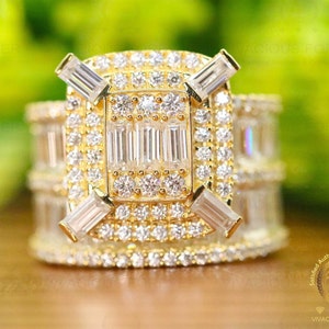 12.13Ct VVS Baguette Cut Moissanite Engagement Ring For Her, 10K Yellow Gold Hip Hop Custom Ring, Women&#39;s Iced Out Gold Championship Ring