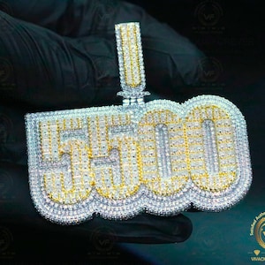 Custom Numbers/Letters VVS1 Round & Princess Moissanite Pendent, Alternate Real Diamond White Gold Plated Hip Hop Pendent, Iced out Pendent