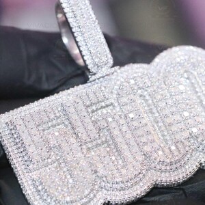 Custom Numbers/Letters VVS1 Round & Princess Moissanite Pendent, Alternate Real Diamond White Gold Plated Hip Hop Pendent, Iced out Pendent
