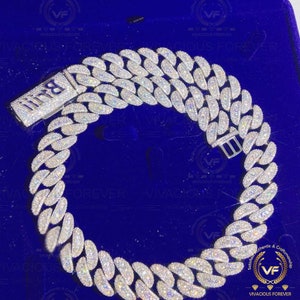 18mm Colorless Moissanite Cuban, 61.2CTW VVS1 Moissanite Halo Miami Link Hip Hop Alternate Real Iced  Halo Cuban,Miami Moissanite  Bracelet