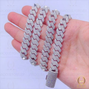 14mm Width Hip Hop Miami 26.2TCW Colorless Moissanite Alternate Real Diamond Men&#39;s Iced Cuban Link Chain 6&quot; TO  24&quot; Length White Gold Plated